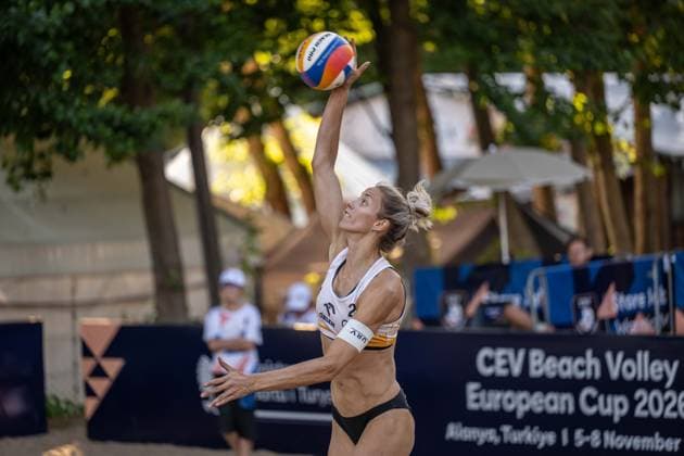 STARE JABLONKI, POLEN - AUGUST 12: Louisa Lippmann (Player 2, GER) during the European Championships Beach volleyball, Beachvolleyball at Stare Jablonki on August 12, 2026 in Stare Jablonki, Polen. Polen Copyright: xPeterxWeberx