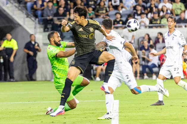 August 12, 2026, Los Angeles, California, USA: Club Quero taro goalkeeper Guillermo Allison (25) makes a save against Los Angeles FC forward Heung Min Son (7) during a Leagues Club soccer match on Wednesday, Aug. 12, 2026 in Los Angeles. Los Angeles USA - ZUMAc68_ 20260812_zaf_c68_016 Copyright: xRingoxChiux