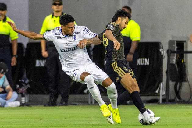 August 12, 2026, Los Angeles, California, USA: Los Angeles FC midfielder Mathieu Choiniere (66) and Club Quero taro defender Paulo Victor (12) vie for the ball during a Leagues Club soccer match on Wednesday, Aug. 12, 2026 in Los Angeles. Los Angeles USA - ZUMAc68_ 20260812_zaf_c68_018 Copyright: xRingoxChiux