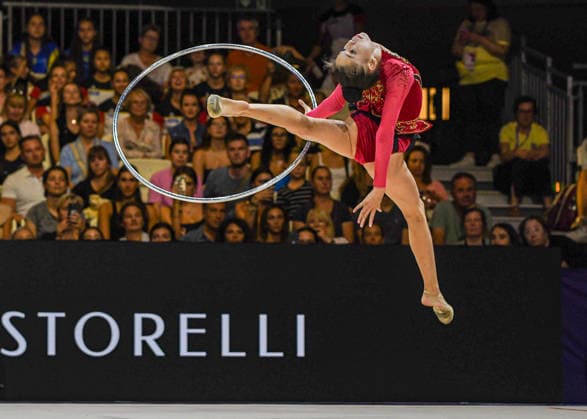 August 12, 2026, Frankfurt, Hesse, Germany: Kazakhstani gymnast AKMARAL YEREKESHEVA competes in the 42nd Rhythmic gymnastics, Rhythmische Sportgymnastik, RSG World Championships qualifiers in the Festhalle in Frankfurt, Hesse, Germany on Wednesday, August 12, 2026. 2026 Rhythmic Gymnastics World Championships Qualifying  - ZUMAd168 20260812_zsp_d168_036 Copyright: xKaixDambachx