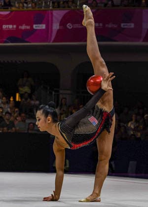 August 12, 2026, Frankfurt, Hesse, Germany: American gymnast RIN KEYS competes in the 42nd Rhythmic gymnastics, Rhythmische Sportgymnastik, RSG World Championships qualifiers in the Festhalle in Frankfurt, Hesse, Germany on Wednesday, August 12, 2026. 2026 Rhythmic Gymnastics World Championships Qualifying  - ZUMAd168 20260812_zsp_d168_094 Copyright: xKaixDambachx