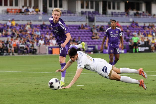 August 12, 2026, Orlando, Florida, USA: Orlando City SC midfielder COLIN GUSKE (25) clears the ball during a match against Atlo tico San Luis. Orlando City SC hosted Athletico San Luis in a Leagues Cup match at Inter.Co Stadium in Orlando, FL. Soccer 2026: Athletico San Luis Vs Orlando City SC  - ZUMAm299 20260812_znp_m299_035 Copyright: xTaylorxMcFeex