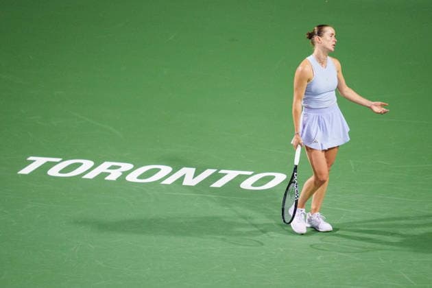 August 12, 2026, Toronto, On, Canada: Elina Svitolina of Ukraine reacts in a match against Iga Swiatek of Poland during semi-final National Bank Open tennis action in Toronto, on Wednesday, Aug. 12, 2026. Canada News - August 12, 2026  - ZUMAc35_ 20260812_zaf_c35_136 Copyright: xKeitoxNewmanx
