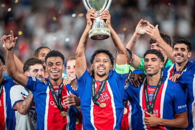 2026.08.12 Salzburg Pilka Nozna, Superpuchar UEFA 2026 PSG - Aston Villa N z Marquinhos po wygranym meczu after win the match celebrations Foto Mateusz Porzucek PressFocus 2026.08.12 Salzburg Football, UEFA Super Cup 2026 Paris Saint-Germain F.C. - Aston Villa PSG - Aston Villa Marquinhos po wygranym meczu after win the match celebrations Credit: Mateusz Porzucek PressFocus NEWSPIX.PL --- newspix.pl POLAND OUT! 