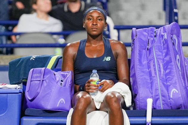 WTA, Tennis Damen Masters 1000 National Bank Open Toronto 2026 - Semifinals - Day 12 Coco Gauff of United States takes a break during the Women™s Singles semifinal match against Elena Rybakina of Kazakhstan on day 12 of the WTA Masters 1000 National Bank Open at Sobeys Stadium on August 12, 2026, in Toronto, Canada. (Photo by Leonardo Ramirez Eyepix Group) Copyright: xLeonardoxRamirezx xEyepixxGroupx LR_12082026_10204