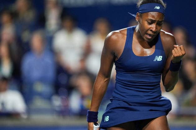 National Bank Open 2026 - Day 12 TORONTO, CANADA - AUGUST 12 : Coco Gauff of the United States gestures after scoring a point against Elena Rybakina of Kazakhstan in semi-finals round match during day 12 of WTA, Tennis Damen 1000 National Bank Open in Toronto, Ontario, Canada on August 12, 2026. Mert Alper Dervis Anadolu Ontario Canada. Editorial use only. Please get in touch for any other usage.  Copyright: x2026xAnadoluxMertxAlperxDervisx