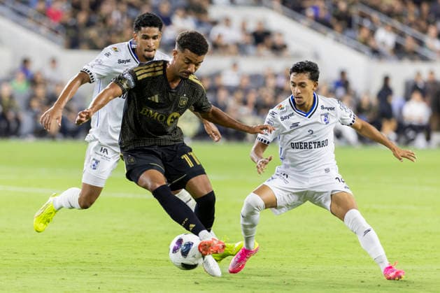 August 12, 2026, Los Angeles, California, USA: Los Angeles FC midfielder Timothy Justin Tillman (11) and Club Quero taro midfielder Erik DueoÂ±as (18) vie for the ball during a Leagues Club soccer match on Wednesday, Aug. 12, 2026 in Los Angeles. Los Angeles USA - ZUMAc68_ 20260812_zaf_c68_027 Copyright: xRingoxChiux