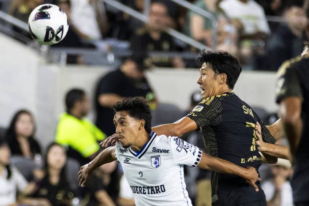 August 12, 2026, Los Angeles, California, USA: Club Quero taro midfielder Erik DueoÂ±as (18) amends Los Angeles FC forward Heung Min Son (7) vie for the ball during a Leagues Club soccer match on Wednesday, Aug. 12, 2026 in Los Angeles. Los Angeles USA - ZUMAc68_ 20260812_zaf_c68_033 Copyright: xRingoxChiux