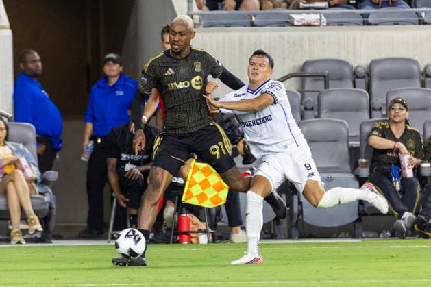 August 12, 2026, Los Angeles, California, USA: Los Angeles FC defender Nkosi Tafari Burgess (91) and Club Quero taro forward AloÂ­ oÂvila (9) vie for the ball during a Leagues Club soccer match on Wednesday, Aug. 12, 2026 in Los Angeles. Los Angeles USA - ZUMAc68_ 20260812_zaf_c68_054 Copyright: xRingoxChiux