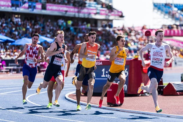 European Athletics Championships; Birmingham, 12.08.2026 BIRMINGHAM, UNITED KINGDOM - AUGUST 12: Max Burgin (GBR - Great Britain), Alexander Stepanov (GER - Germany), David Barroso (ESP - Spain), Tobias Gronstad (NOR - Norway) , and Marino Bloudek (CRO - Croatia) compete in the semi final of the mens 800 m on August 12, 2026 in Birmingham, United Kingdom. *** European Athletics Championships, Birmingham, August 12, 2026 BIRMINGHAM, UNITED KINGDOM AUGUST 12 Max Burgin GBR Great Britain, Alexander Stepanov GER Germany, David Barroso (ESP) Spain, Tobias Gronstad (NOR) Norway, and Marino Bloudek (CRO) Croatia compete in the semifinals of the men’s 800 m on August 12, 2026, in Birmingham, United Kingdom Copyright: xBEAUTIFULxSPORTS UlfxSchillerx