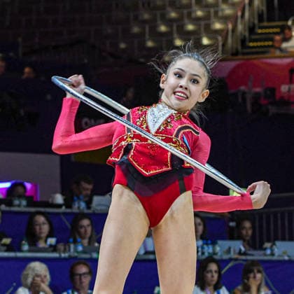 August 12, 2026, Frankfurt, Hesse, Germany: Kazakhstani gymnast AKMARAL YEREKESHEVA competes in the 42nd Rhythmic gymnastics, Rhythmische Sportgymnastik, RSG World Championships qualifiers in the Festhalle in Frankfurt on Wednesday. Rhythmic Gymnastics 2026: World Championships Qualifying  - ZUMAd168 20260812_zsp_d168_080 Copyright: xKaixDambachx