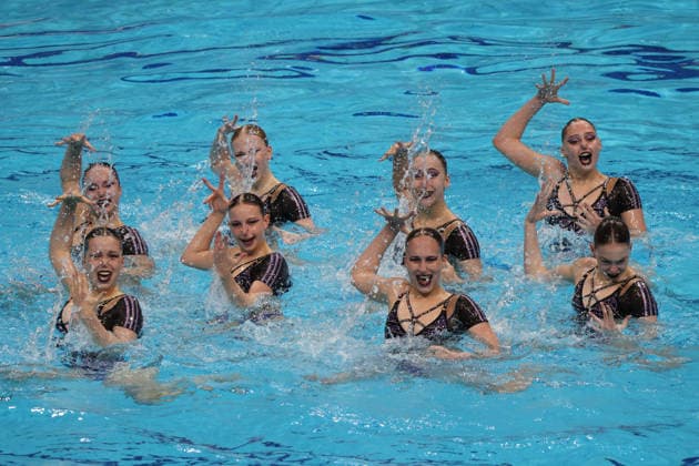 (260813) -- BUDPAEST, Aug. 13, 2026 -- Team Russia perform during the Team Technical Final of the World Aquatics Junior Artistic Swimming Championships in Budapest, Hungary, on Aug. 12, 2026. (Photo by Xinhua) (SP)HUNGARY-BUDPAEST-ARTISTIC SWIMMING-WORLD JUNIOR CHAMPIONSHIPS-TEAM TECHNICAL AttilaxVolgyi 
