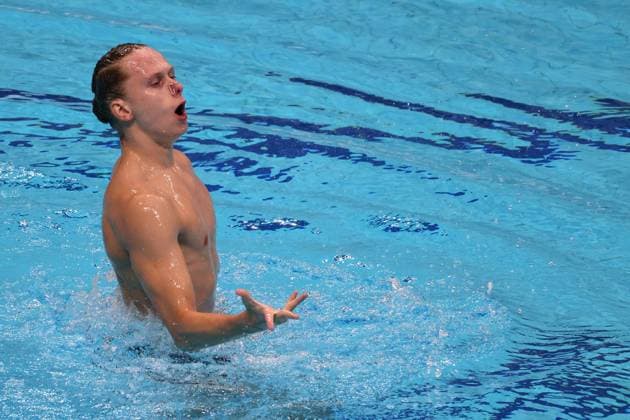 (260813) -- BUDPAEST, Aug. 13, 2026 -- Zakhar Trofimov of Russia performs during the Men s Solo Technical Final of the World Aquatics Junior Artistic Swimming Championships in Budapest, Hungary, on Aug. 12, 2026. (Photo by Xinhua) (SP)HUNGARY-BUDPAEST-ARTISTIC SWIMMING-WORLD JUNIOR CHAMPIONSHIPS-MEN S SOLO TECHNICAL AttilaxVolgyi 