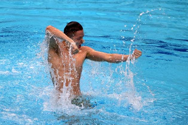 (260813) -- BUDPAEST, Aug. 13, 2026 -- Chen Keyu of China performs during the Men s Solo Technical Final of the World Aquatics Junior Artistic Swimming Championships in Budapest, Hungary, on Aug. 12, 2026. (Photo by Xinhua) (SP)HUNGARY-BUDPAEST-ARTISTIC SWIMMING-WORLD JUNIOR CHAMPIONSHIPS-MEN S SOLO TECHNICAL AttilaxVolgyi 