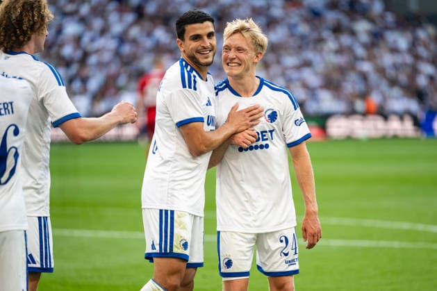 FC Copenhagen v Debrecen, UEFA Conference League qualification, Copenhagen, Denmark Copenhagen, Denmark. 12th, August 2026. Mohamed Elyounoussi (L) of FC Copenhagen scores for 2-1 from the penalty spot and celebrates with Birger Meling (24) of FC Copenhagen during the UEFA Conference League qualification match between FC Copenhagen and Debrecen at Parken in Copenhagen. Danmark, Copenhagen  Copyright: xGonzalesxPhoto TobiasxJorgensenx