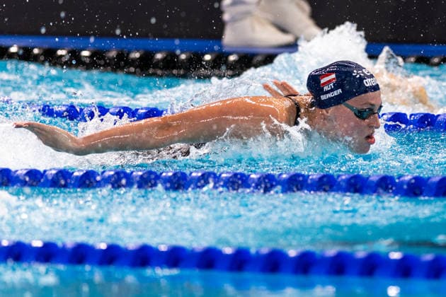 SWIMMING - EAC 2026 PARIS,FRANCE,13.AUG.26 - SWIMMING - European Aquatics Championships Paris 2026, 100m butterfly, women. Image shows Iris Julia Berger (AUT).  GEPAxpictures xPhilippxBrem