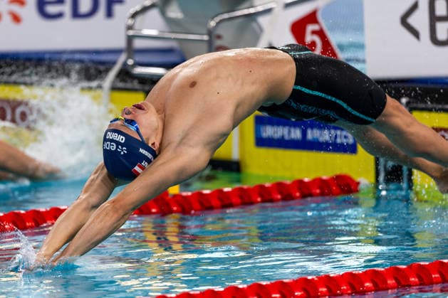 SWIMMING - EAC 2026 PARIS,FRANCE,13.AUG.26 - SWIMMING - European Aquatics Championships Paris 2026, 50m backstroke, men. Image shows Max Halbeisen (AUT).  GEPAxpictures xPhilippxBrem