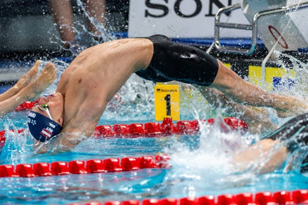SWIMMING - EAC 2026 PARIS,FRANCE,13.AUG.26 - SWIMMING - European Aquatics Championships Paris 2026, 50m backstroke, men. Image shows Lukas Edl (AUT).  GEPAxpictures xPhilippxBrem