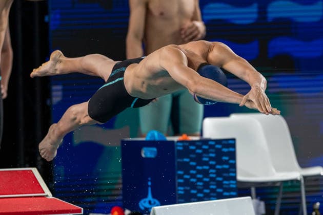 SWIMMING - EAC 2026 PARIS,FRANCE,13.AUG.26 - SWIMMING - European Aquatics Championships Paris 2026, 4x100m freestyle, men. Image shows Viktor Kopf (AUT).  GEPAxpictures xPhilippxBrem