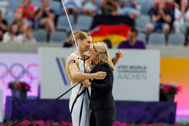 AACHEN - FEI World Championships 2026, AACHEN - FEI World Championships 2026 MEYER Kathrin (GER), Captain Claus OLD, BUEHRING Lisa (GER Longe) FEI Vaulting World Championship, WM, Weltmeisterschaft Individual Female Aachen, Reitstadion Soers 13. August 2026 - *** AACHEN FEI World Championships 2026, AACHEN FEI World Championships 2026 MEYER Kathrin GER, Captain Claus OLD, BUEHRING Lisa GER Longe FEI Vaulting World Championship Individual Female Aachen, Soers Equestrian Stadium, August 13, 2026