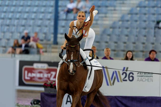 AACHEN - FEI World Championships 2026, AACHEN - FEI World Championships 2026 MEYER Kathrin (GER), Captain Claus OLD FEI Vaulting World Championship, WM, Weltmeisterschaft Individual Female Aachen, Reitstadion Soers 13. August 2026 - *** AACHEN FEI World Championships 2026, AACHEN FEI World Championships 2026 MEYER Kathrin GER, Captain Claus OLD FEI Vaulting World Championship Individual Female Aachen, Soers Equestrian Stadium, August 13, 2026