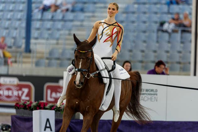 AACHEN - FEI World Championships 2026, AACHEN - FEI World Championships 2026 MEYER Kathrin (GER), Captain Claus OLD FEI Vaulting World Championship, WM, Weltmeisterschaft Individual Female Aachen, Reitstadion Soers 13. August 2026 - *** AACHEN FEI World Championships 2026, AACHEN FEI World Championships 2026 MEYER Kathrin GER, Captain Claus OLD FEI Vaulting World Championship Individual Female Aachen, Soers Equestrian Stadium, August 13, 2026
