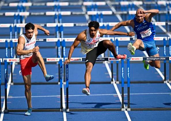 European Athletics Championships Birmingham 2026 - day 4 BIRMINGHAM, ENGLAND - AUGUST 13 : Ferranti Antoine (FRA), Keita Dai (BEL) in action during the 110M Hurdles Decathlon on day 4 of the Birmingham 2026 European Athletics Championships on August 13, 2026 in Birmingham, England, 13 08 2026 Birmingham ENGLAND  Copyright: xTomasxSiskx
