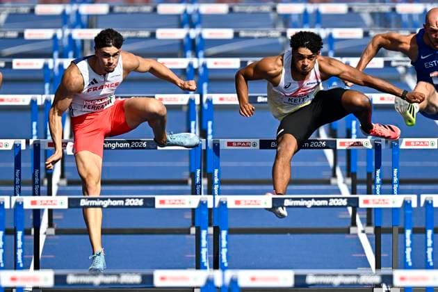 European Athletics Championships Birmingham 2026 - day 4 BIRMINGHAM, ENGLAND - AUGUST 13 : Ferranti Antoine (FRA), Keita Dai (BEL) in action during the 110M Hurdles Decathlon on day 4 of the Birmingham 2026 European Athletics Championships on August 13, 2026 in Birmingham, England, 13 08 2026 Birmingham ENGLAND  Copyright: xTomasxSiskx