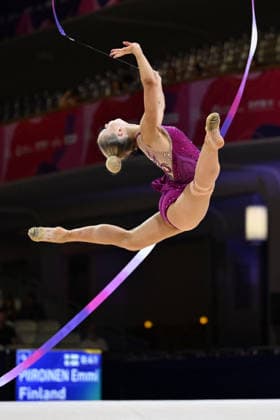 OTHER - Gymnastics - 42nd Rhythmic gymnastics, Rhythmische Sportgymnastik, RSG World Championships Photo by IPA ABACAPRESS.COM87441430 - Emmi PIIROINEN (FIN) performing her ribbon routine at the 42nd Rhythmic Gymnastics World Championships in Frankfurt am Main, Germany, on August 13, 2026 Frankfurt am Main Germany  Copyright: xIPAxSport ABACAx