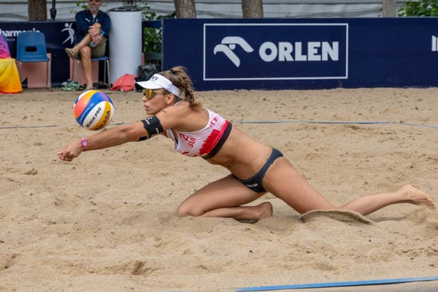 STARE JABLONKI, POLEN - AUGUST 13: Leona Kernen (Player 2, SUI) during the European Championships Beach volleyball, Beachvolleyball at Stare Jablonki on August 13, 2026 in Stare Jablonki, Polen. Polen Copyright: xPeterxWeberx