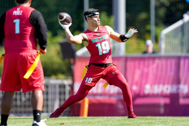 Guillermo Alberto Villalobos Zanabria (Mexico) in action during the Men s 2026 IFAF Flag Football World Championships group stage match between Mexico v Germany at Flag Football Complex Dusseldorf-Garath on August 13, 2026 in Dusseldorf, Germany. (Photo by Alex Gottschalk DeFodi Images) - *** Guillermo Alberto Villalobos Zanabria of Mexico in action during the group stage match of the 2026 IFAF Men’s Flag Football World Championships between Mexico and Germany at the Flag Football Complex in Düsseldorf-Garath on August 13, 2026, in Düsseldorf, Germany. Photo by Alex Gottschalk, DeFodi Images