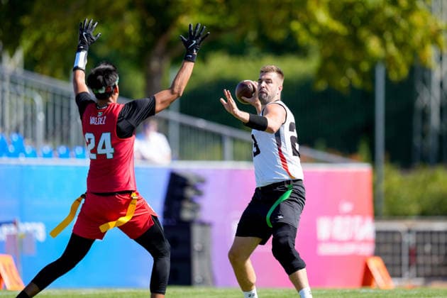 Benjamin Alexander Sebastian Klever (Germany) in action during the Men s 2026 IFAF Flag Football World Championships group stage match between Mexico v Germany at Flag Football Complex Dusseldorf-Garath on August 13, 2026 in Dusseldorf, Germany. (Photo by Alex Gottschalk DeFodi Images) - *** Benjamin Alexander Sebastian Klever of Germany in action during the group stage match of the 2026 IFAF Men’s Flag Football World Championships between Mexico and Germany at the Flag Football Complex Düsseldorf-Garath on August 13, 2026, in Düsseldorf, Germany. Photo by Alex Gottschalk, DeFodi Images