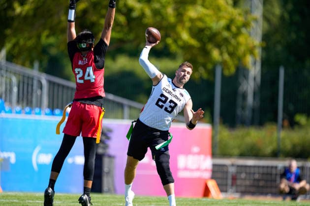 Benjamin Alexander Sebastian Klever (Germany) in action during the Men s 2026 IFAF Flag Football World Championships group stage match between Mexico v Germany at Flag Football Complex Dusseldorf-Garath on August 13, 2026 in Dusseldorf, Germany. (Photo by Alex Gottschalk DeFodi Images) - *** Benjamin Alexander Sebastian Klever of Germany in action during the group stage match of the 2026 IFAF Men’s Flag Football World Championships between Mexico and Germany at the Flag Football Complex Düsseldorf-Garath on August 13, 2026, in Düsseldorf, Germany. Photo by Alex Gottschalk, DeFodi Images