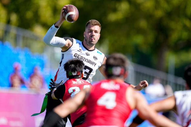 Benjamin Alexander Sebastian Klever (Germany) in action during the Men s 2026 IFAF Flag Football World Championships group stage match between Mexico v Germany at Flag Football Complex Dusseldorf-Garath on August 13, 2026 in Dusseldorf, Germany. (Photo by Alex Gottschalk DeFodi Images) - *** Benjamin Alexander Sebastian Klever of Germany in action during the group stage match of the 2026 IFAF Men’s Flag Football World Championships between Mexico and Germany at the Flag Football Complex Düsseldorf-Garath on August 13, 2026, in Düsseldorf, Germany. Photo by Alex Gottschalk, DeFodi Images