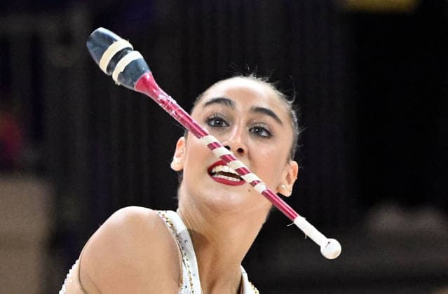 13.08.2026, xhbx, Rhythmische Sportgymnastik Weltmeisterschaft 2026, v.l. Daniela Pico (Spanien) Keulen (DFL DFB REGULATIONS PROHIBIT ANY USE OF PHOTOGRAPHS as IMAGE SEQUENCES and or QUASI-VIDEO) Frankfurt am Main *** August 13, 2026, xhbx, 2026 Rhythmic Gymnastics World Championships, from left: Daniela Pico, Spain, Cologne, DFL, DFB. REGULATIONS PROHIBIT ANY USE OF PHOTOGRAPHS AS IMAGE SEQUENCES AND OR QUASI-VIDEO. Frankfurt am Main