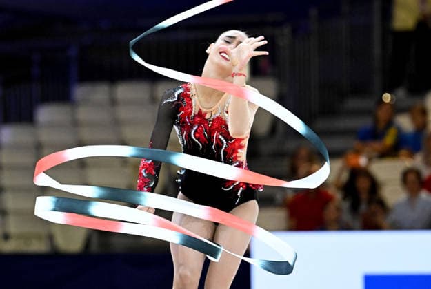13.08.2026, xhbx, Rhythmische Sportgymnastik Weltmeisterschaft 2026, v.l. Daniela Pico (Spanien) Band (DFL DFB REGULATIONS PROHIBIT ANY USE OF PHOTOGRAPHS as IMAGE SEQUENCES and or QUASI-VIDEO) Frankfurt am Main *** August 13, 2026, xhbx, 2026 Rhythmic Gymnastics World Championships, from left: Daniela Pico (Spain), ribbon. DFL and DFB regulations prohibit any use of photographs as image sequences and or quasi-video. Frankfurt am Main