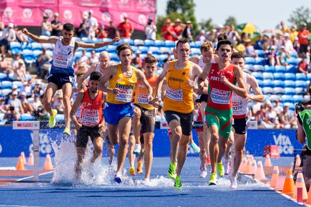 BIRMINGHAM, GREAT BRITAIN - AUGUST 13, 2026 : Niklas BUCHHOLZ (GER Germany) competing in the 3000m steeplechase heats during the European Athletics Championships at Alexander Stadium on August 13, 2026 in Birmingham, Great Britain. Great Britain Copyright: xLeahxKohringx