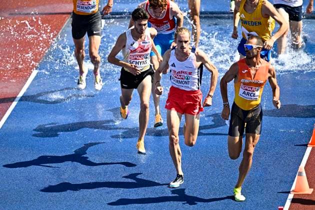 European Athletics Championships Birmingham 2026 - day 4 BIRMINGHAM, ENGLAND - AUGUST 13 : Schyns Remi (BEL), Fourmont Baptiste (FRA), Daniel Arce (ESP) in action during the 3000M Steeplechase Men Round 1 Heat 2on day 4 of the Birmingham 2026 European Athletics Championships on August 13, 2026 in Birmingham, England, 13 08 2026 Birmingham ENGLAND  Copyright: xTomasxSiskx