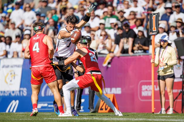 Mexico (MEX) vs. Germany (GER), Day 1 Men at IFAF Flag Football Championships Düsseldorf 2026, 13.08.2026 Duesseldorf, Germany - Aug. 13, 2026: Moritz Apfel (GER 12) and Ramon Emanuel Seifert (GER 25) during the match between Mexico (MEX) vs. Germany (GER) on the first day of the Men IFAF Flag Football World Championships at the Bezirkssportanlage Duesseldorf Garath *** Mexico (MEX) vs. Germany (GER), Day 1 Men s Division at the IFAF Flag Football World Championships in Düsseldorf 2026, August 13, 2026, Düsseldorf, Germany, Aug. 13, 2026 Moritz Apfel (GER 12) and Ramon Emanuel Seifert (GER 25) during the match between Mexico (MEX) and Germany (GER) on the first day of the Men’s IFAF Flag Football World Championships at the Bezirkssportanlage Düsseldorf Garath Copyright: xBEAUTIFULxSPORTS B.Hoffmannx