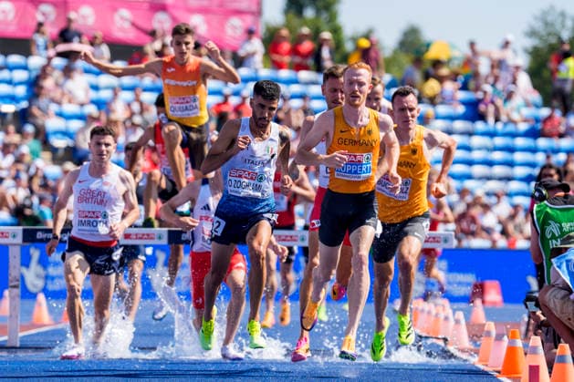 BIRMINGHAM, GREAT BRITAIN - AUGUST 13, 2026 : Frederik RUPPERT (GER Germany) and Niklas BUCHHOLZ (GER Germany) competing in the 3000m steeplechase heats during the European Athletics Championships at Alexander Stadium on August 13, 2026 in Birmingham, Great Britain. Great Britain Copyright: xLeahxKohringx