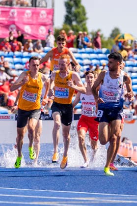 BIRMINGHAM, GREAT BRITAIN - AUGUST 13, 2026 : Frederik RUPPERT (GER Germany) and Niklas BUCHHOLZ (GER Germany) competing in the 3000m steeplechase heats during the European Athletics Championships at Alexander Stadium on August 13, 2026 in Birmingham, Great Britain. Great Britain Copyright: xLeahxKohringx