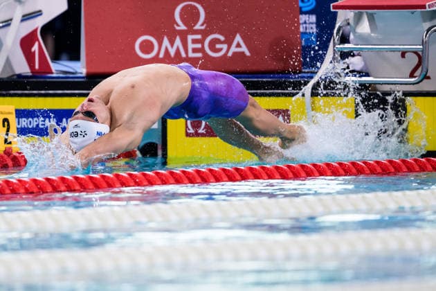 260813 Ajjuub Ezzat of Finland competes in men™s 50 meters backstroke swimming heats during day 14 of the 2026 European Aquatics Championships on August 13, 2026 in Saint-Denis. Photo: Joel Marklund BILDBYRAN kod JM JM0841 bbeng simning swimming svomming 2026 european aquatics championships em *** August 13, 2026: Ajjuub Ezzat of Finland competes in the men’s 50-meter backstroke heats on Day 14 of the 2026 European Aquatics Championships on August 13, 2026 in Saint Denis. Photo by Joel Marklund, BILDBYRAN, code JM JM0841 bbeng swimming 2026 European Aquatics Championships EM  Copyright: JOELxMARKLUND BB260813JM111