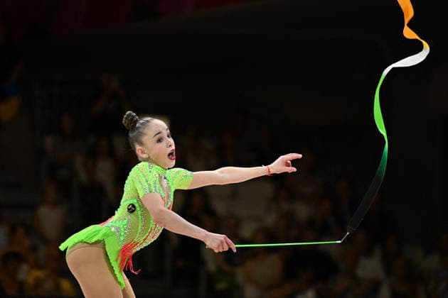 OTHER - Gymnastics - 42nd Rhythmic gymnastics, Rhythmische Sportgymnastik, RSG World Championships Photo by IPA ABACAPRESS.COM87446445 - NIKOLOVA Stiliana (BUL) performing her ribbon routine at the 42nd Rhythmic Gymnastics World Championships in Frankfurt am Main, Germany, on August 13, 2026 Frankfurt am Main Germany  Copyright: xIPAxSport ABACAx