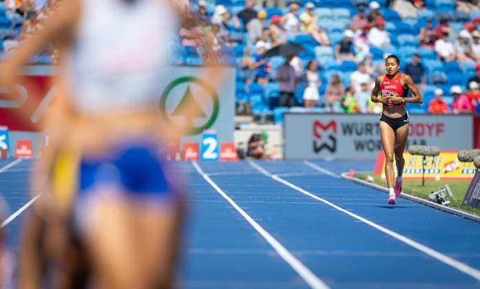 BIRMINGHAM - Audrey Werro (SUI) in action in the 800-meter semi-final on the fourth day of the European Athletics Championships. IRIS VAN DEN BROEK ANP xVIxANPxSportx xxANPxIVx 565388071 originalFilename: 565388071.jpg