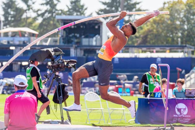 BIRMINGHAM, GREAT BRITAIN - AUGUST 13, 2026 : Leo NEUGEBAUER (GER Germany) competing in the pole vault in the decathlon during the European Athletics Championships at Alexander Stadium on August 13, 2026 in Birmingham, Great Britain. Great Britain Copyright: xLeahxKohringx