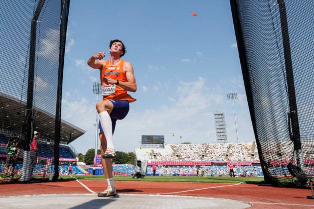 BIRMINGHAM, GREAT BRITAIN - AUGUST 13, 2026: Luuk PELKMANS (NED Netherlands) competing in the discus throw of the decathlon during the European Athletics Championships at Alexander Stadium on August 13, 2026 in Birmingham, Great Britain. Great Britain Copyright: xAxelxKohringx