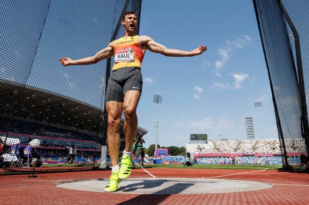 BIRMINGHAM, GREAT BRITAIN - AUGUST 13, 2026: Niklas KAUL (GER Germany) reacts in the discus throw of the decathlon during the European Athletics Championships at Alexander Stadium on August 13, 2026 in Birmingham, Great Britain. Great Britain Copyright: xAxelxKohringx