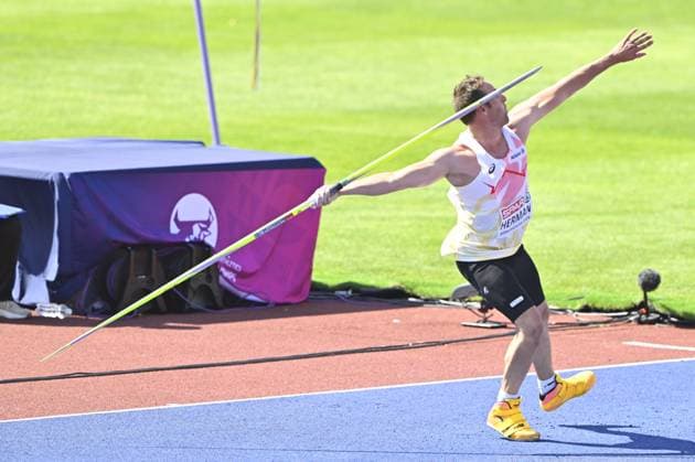 Belgian Timothy Herman pictured during the javelin throw event on the fourth day of the European Athletics Championships (August 10-18) in Birmingham, United Kingdom, on Thursday 13 August 2026. ERICxLALMAND  x183302145x