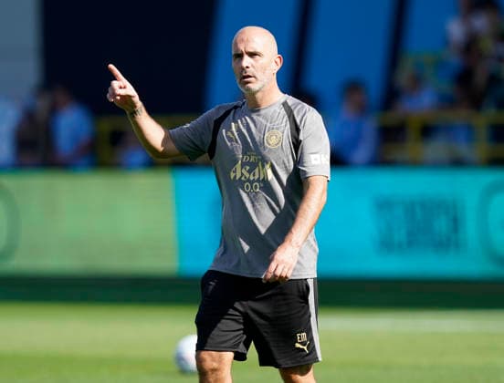 Manchester, England, 13th August 2026. Enzo Maresca coach of Manchester City during a training session at the Joie Stadium, Manchester. Picture date: 13th August 2026. Picture credit should read: Andrew Yates Sportimage EDITORIAL USE ONLY. No use with unauthorised audio, video, data, fixture lists, club league logos or live services. Online in-match use limited to 120 images, no video emulation. No use in betting, games or single club league player publications. SPI_050_Man_City_Training SPI-4902-0052