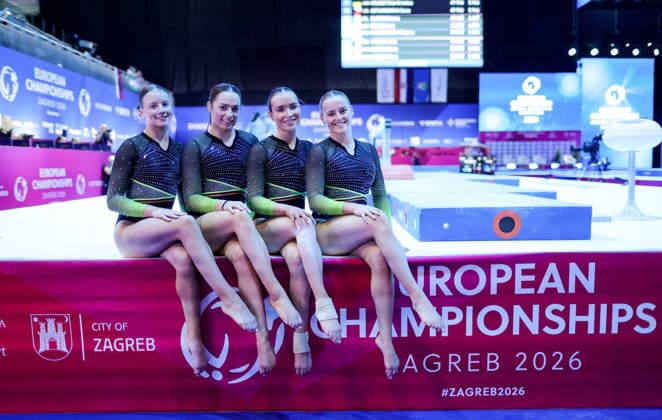 2026 Women s Artistic European Championships, Arena Zagreb, Croatia 13 8 2026 Ireland™s Mimi Moloney, Emma Slevin, Maeve McGuinness and Blathnaid Higgins Mimi Moloney, Emma Slevin, Maeve McGuinness and Blathnaid Higgins 13 8 2026  Copyright: xInphox GS_02239